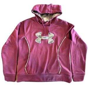 Under Armour Hoodie Women’s Large Semi Fitted Burgundy Maroon Camouflage Logo